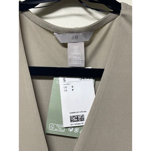 NWT H&M Khaki Faux Wrap Dolman Sleeve Midi Dress, Sz S - Picture 4 of 7